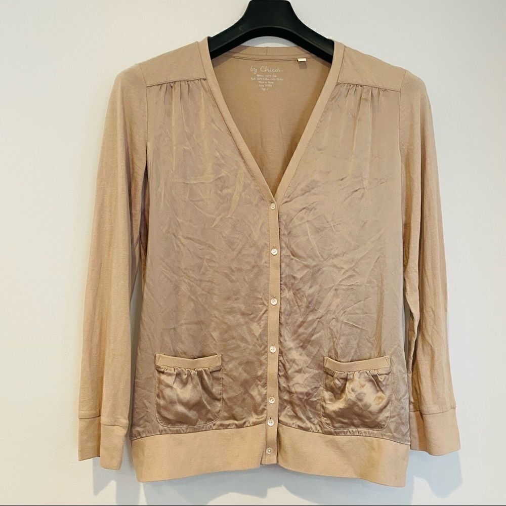 Chico’s Silk Front Button Down Cardigan Size Large